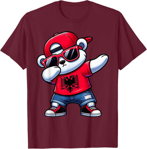 Albanian Bear Albania Dabbing Boys Kids 2024 , black T-Shirt - T-Shirt | Maroon