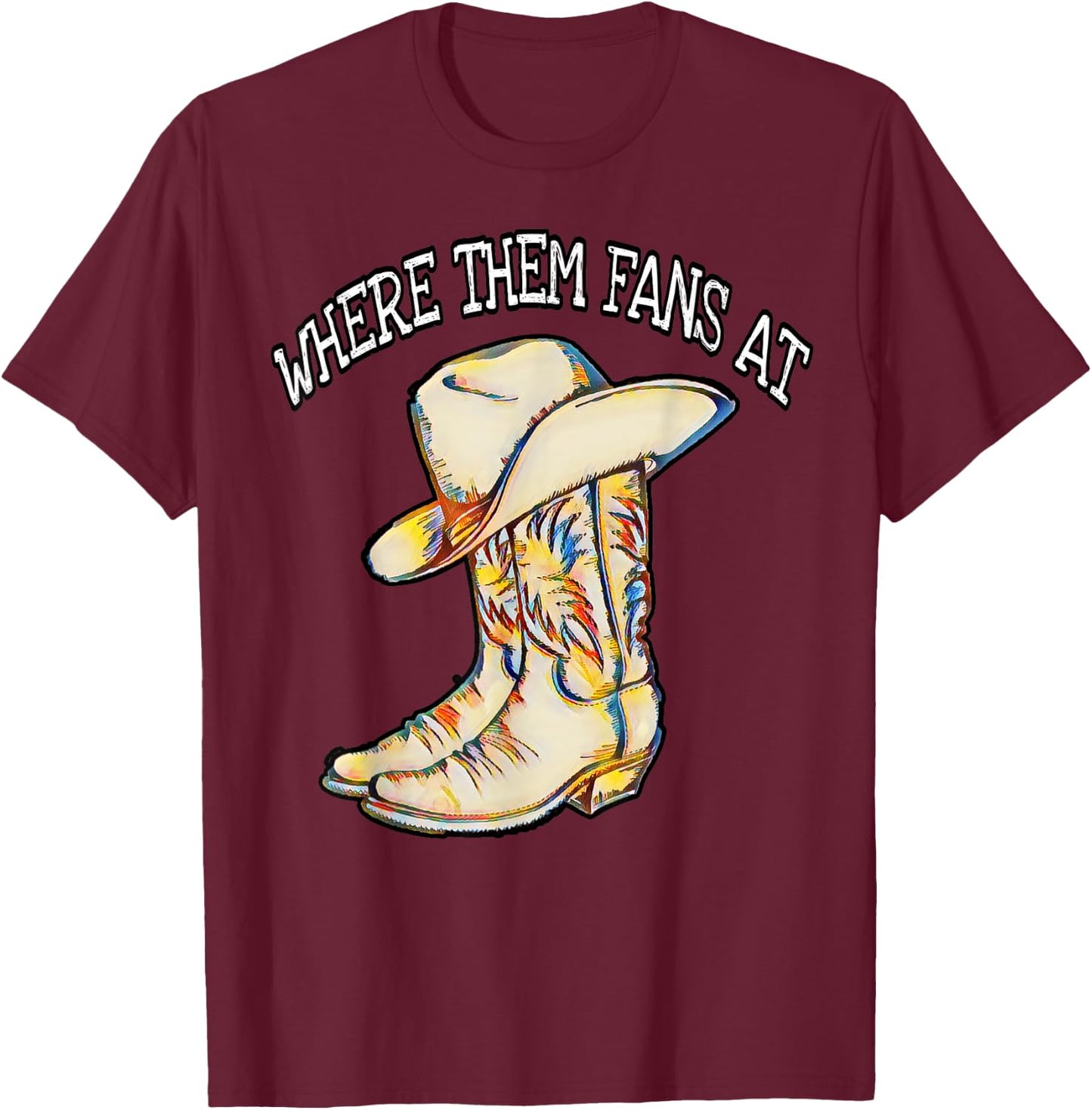 Popular Line Dance Song with Cowboy Hat & Boots Popping Fans T-Shirt - T-Shirt | Maroon