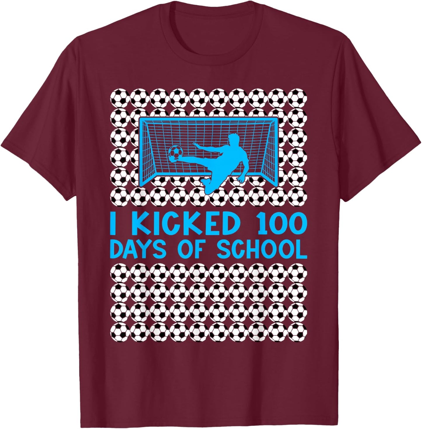 100 Days Of School Soccer 100th Day Of School For Boys Kids T-Shirt - T-Shirt | Maroon