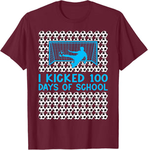 100 Days Of School Soccer 100th Day Of School For Boys Kids T-Shirt - T-Shirt | Maroon