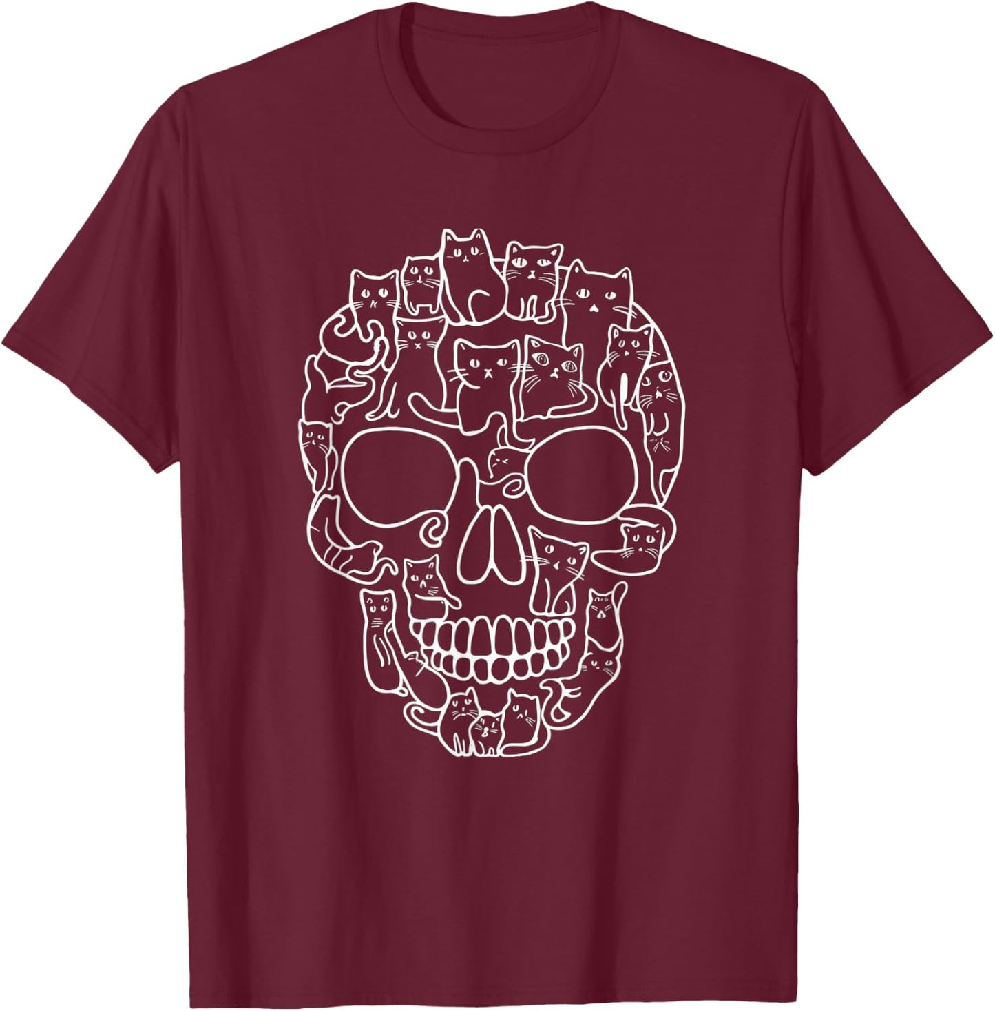 Cat Skull Kitten Cute Skeleton Halloween Men Women Kids T-Shirt - T-Shirt | Maroon