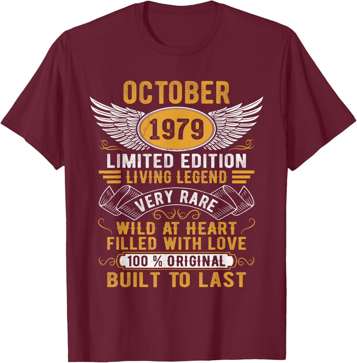 Legend Born In October 1979 Vintage Birthday T-Shirt - T-Shirt | Maroon