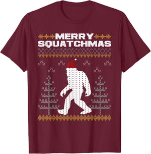 Merry Squatchmas Bigfoot Sasquatch Ugly Christmas Sweater T-Shirt - T-Shirt | Maroon