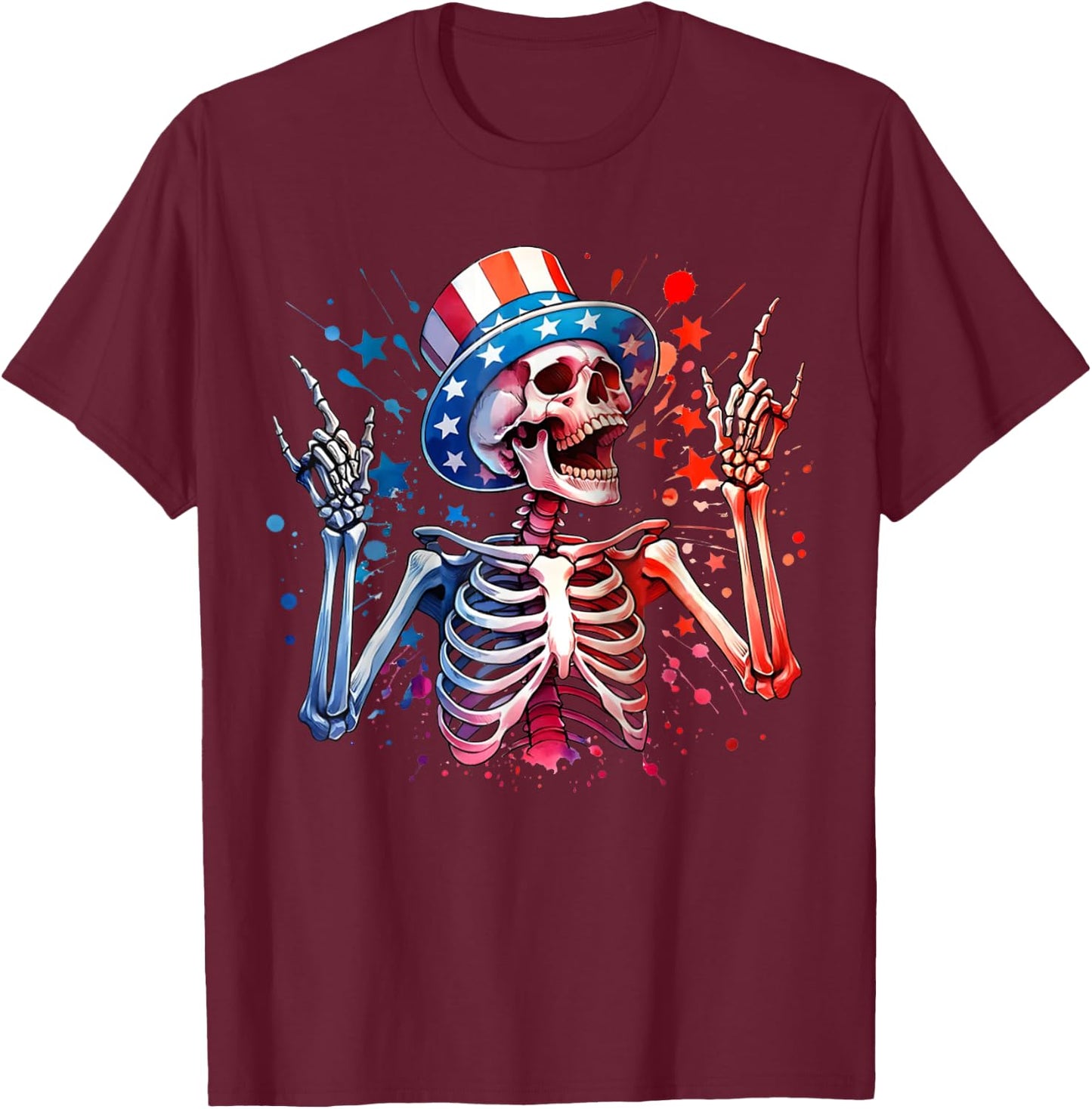 Party in The USA Rock Hand July 4th Funny American Skeleton Kids Men T-Shirt - T-Shirt | Maroon