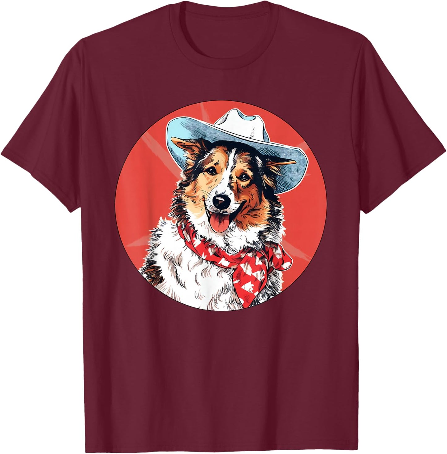 Shetland Sheepdog Cowboy Funny Dog Wild West T-Shirt - T-Shirt | Maroon