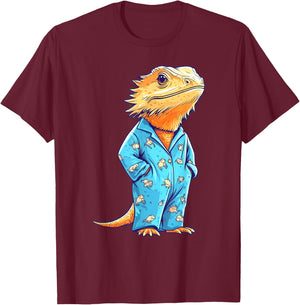 Funny Bearded Dragon Wearing Pajamas T-Shirt - T-Shirt | Maroon