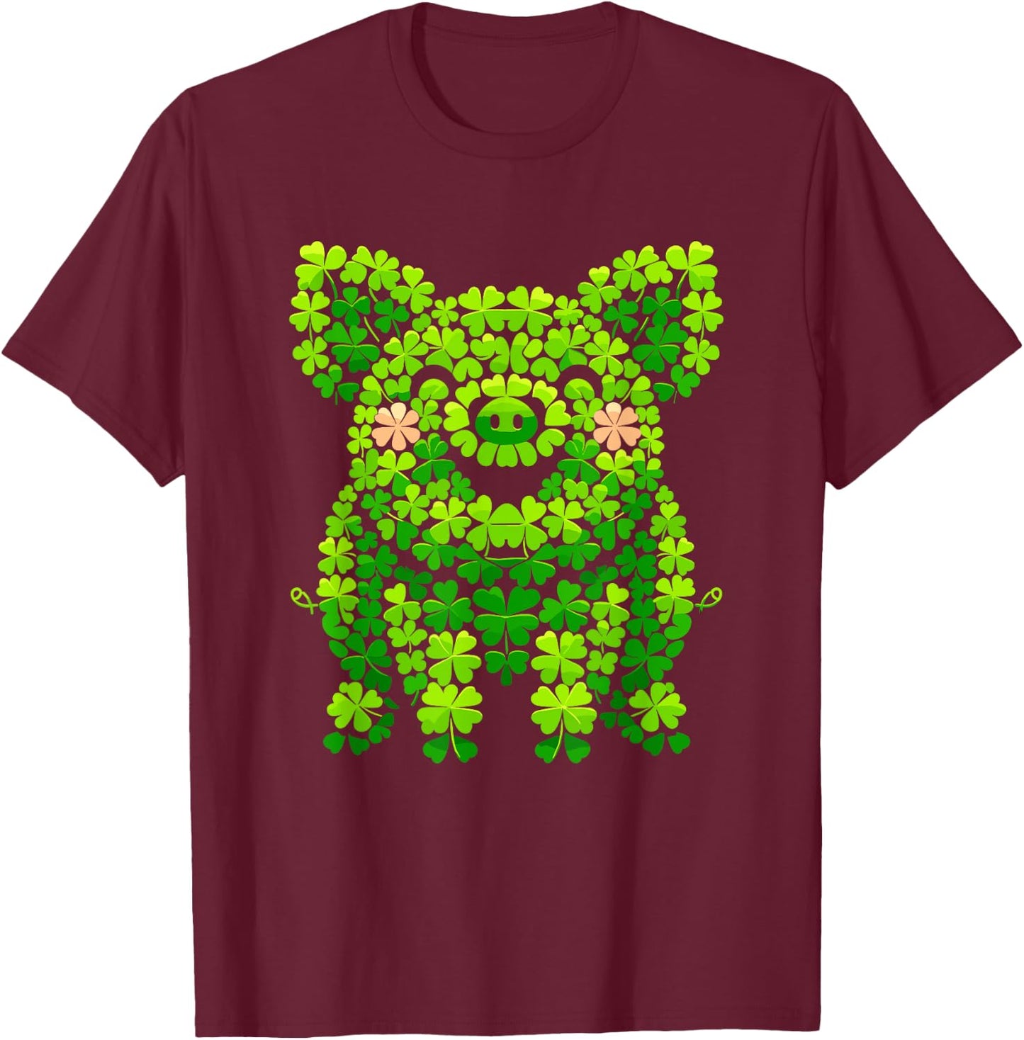 Pig Shamrocks Kids St Patricks Day Pig T-Shirt - T-Shirt | Maroon