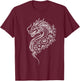 Dragon Flowers Line Art Minimalist White Splash T-Shirt - T-Shirt | Maroon
