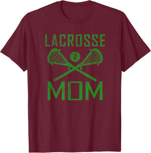 LAX Mom #2 Lacrosse Mom Player Number 2 Mother's Day Green T-Shirt - T-Shirt | Maroon