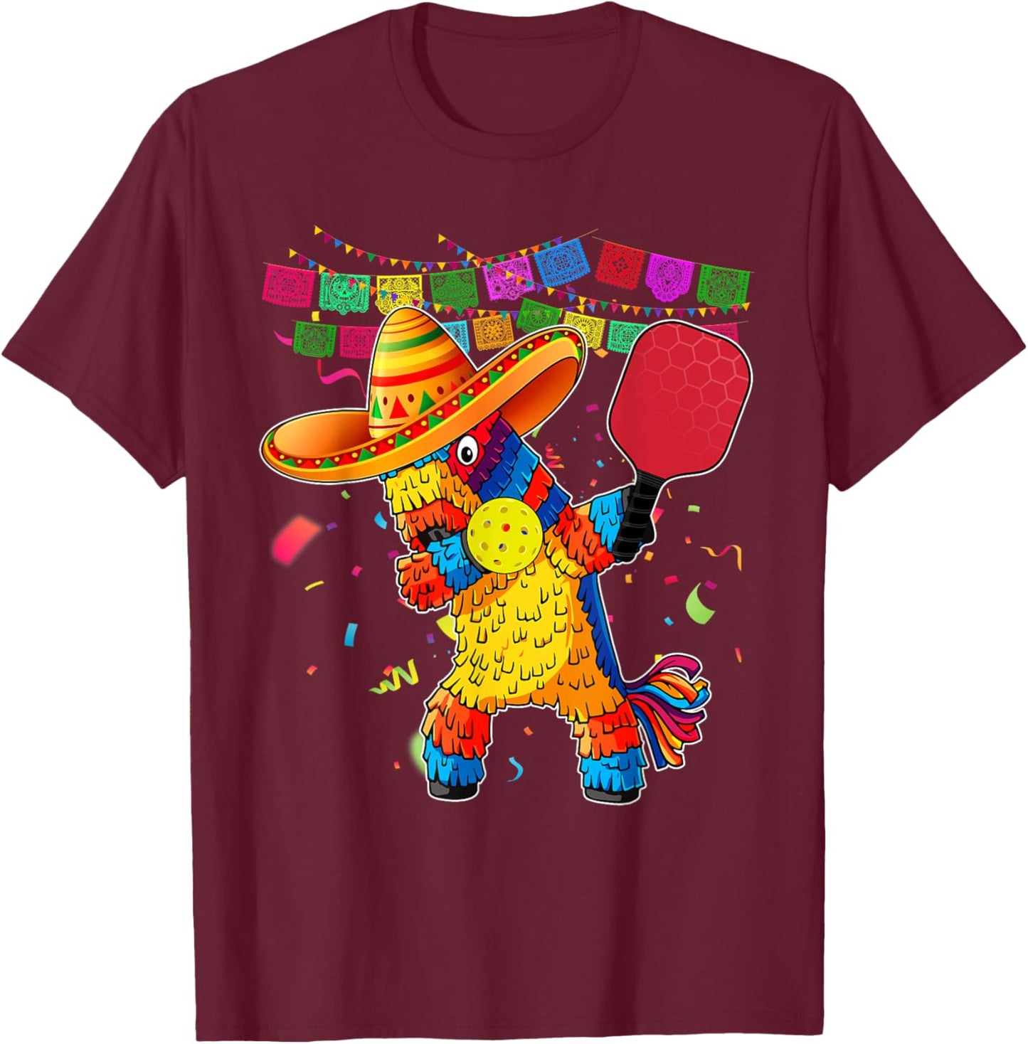 Dabbing Pinata Sombrero Pickleball Player Fan Cinco De Mayo T-Shirt - T-Shirt | Maroon