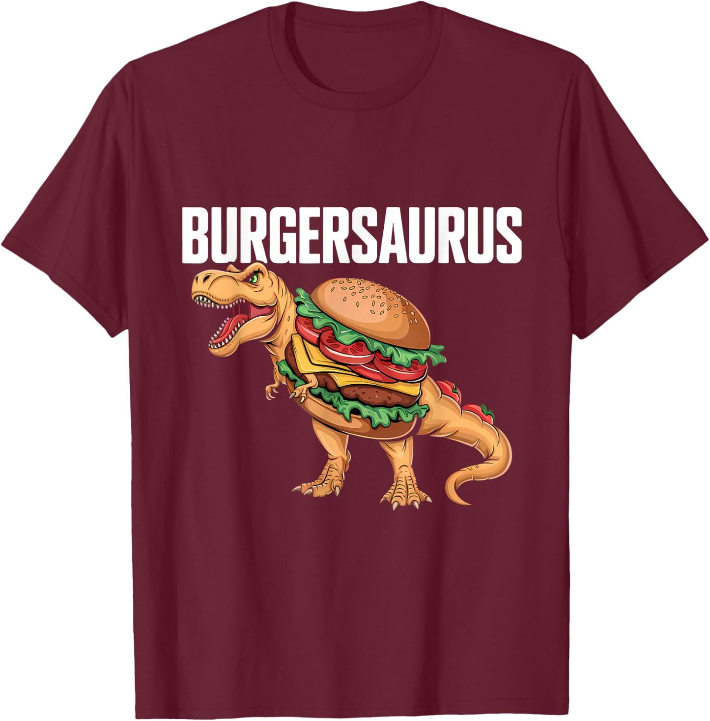 Burger Dinosaur T-Rex Burger Dino Funny Fast Food T-Shirt - T-Shirt | Maroon