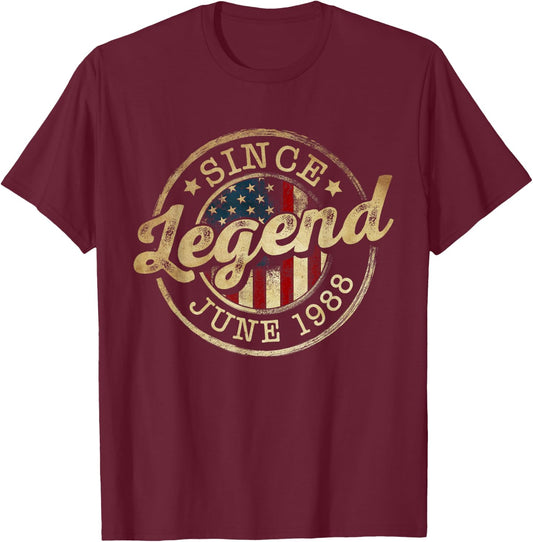 Legend Since June 1988 Vintage 38th Birthday Classic T-Shirt - T-Shirt | Maroon