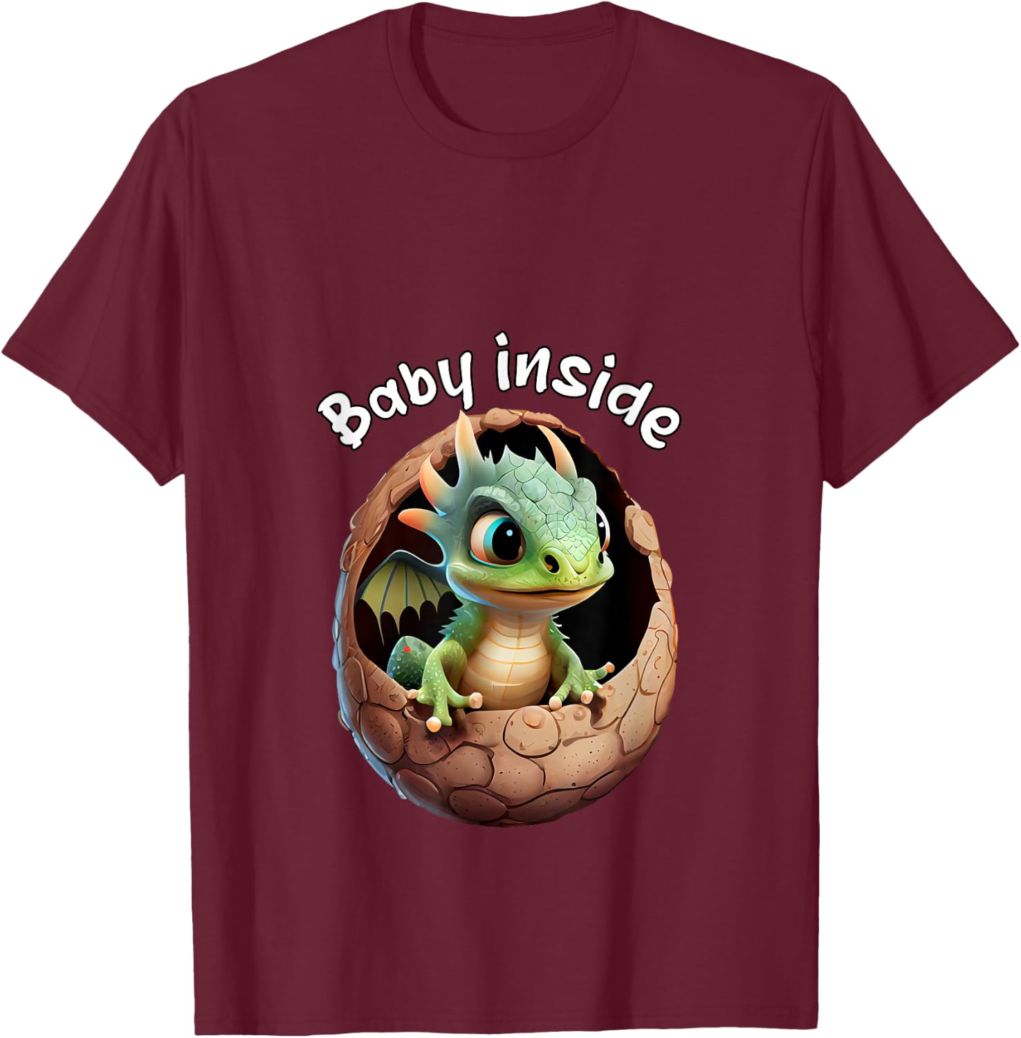 Baby Inside. Baby cute Dragon In Eggshell. Funny Baby T-Shirt - T-Shirt | Maroon