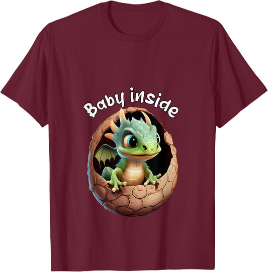 Baby Inside. Baby cute Dragon In Eggshell. Funny Baby T-Shirt - T-Shirt | Maroon