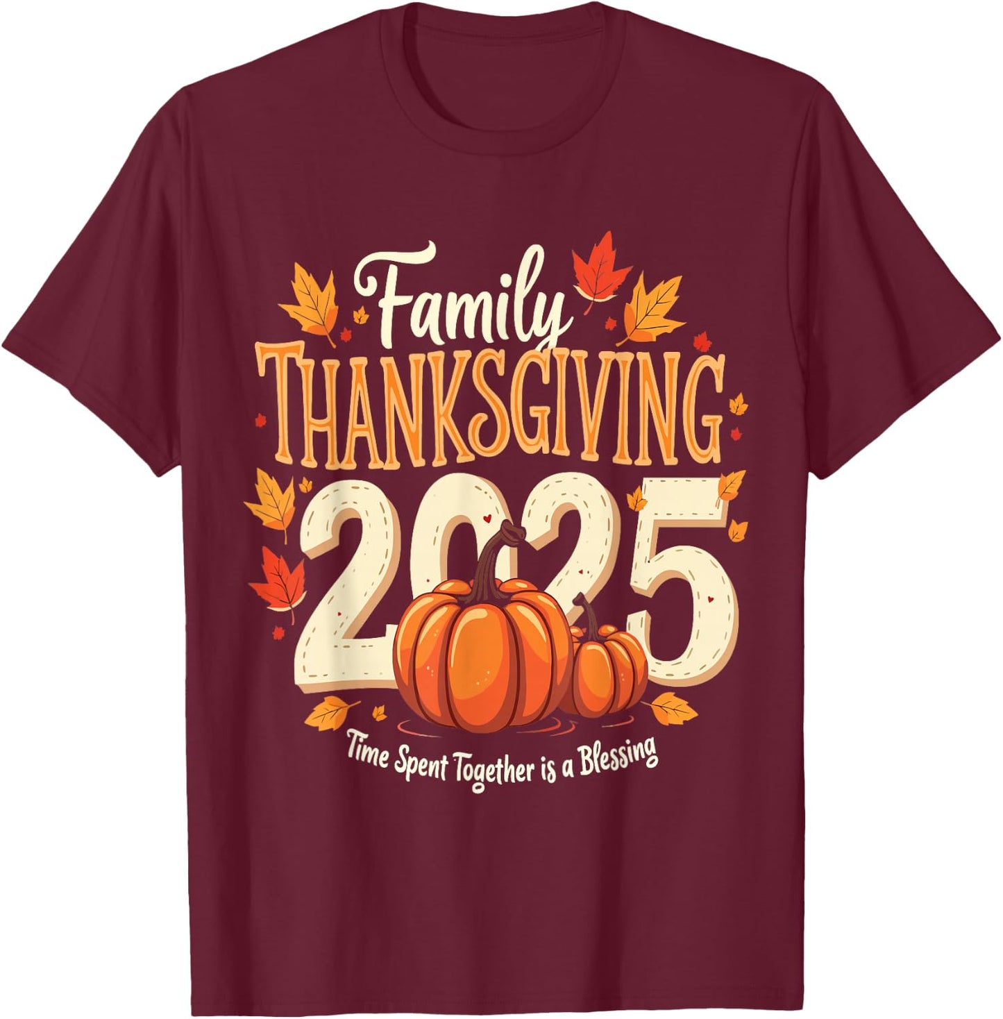 Family Thanksgiving 2025 Crew Pumpkin Turkey Group Matching T-Shirt - T-Shirt | Maroon