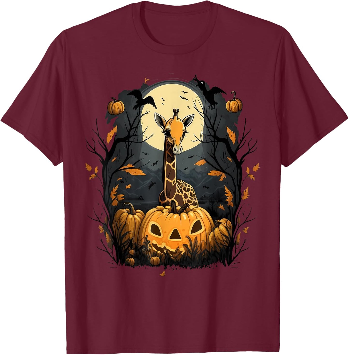 Pumpkin Giraffe Costume on Giraffe Halloween T-Shirt - T-Shirt | Maroon