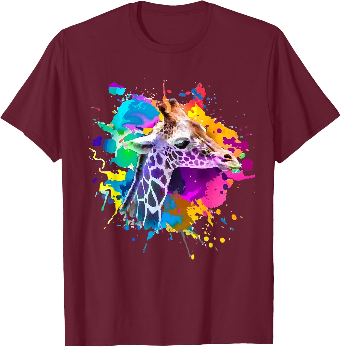 Colorful Giraffe Graphic Cute Giraffe cool Animal lover T-Shirt - T-Shirt | Maroon