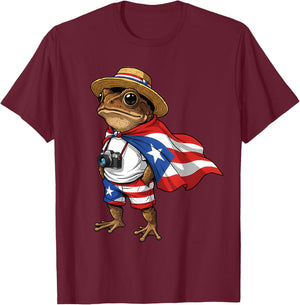 Coqui Frog Puerto Rico Taino Puerto Rican Flag Boricua T-Shirt - T-Shirt | Maroon