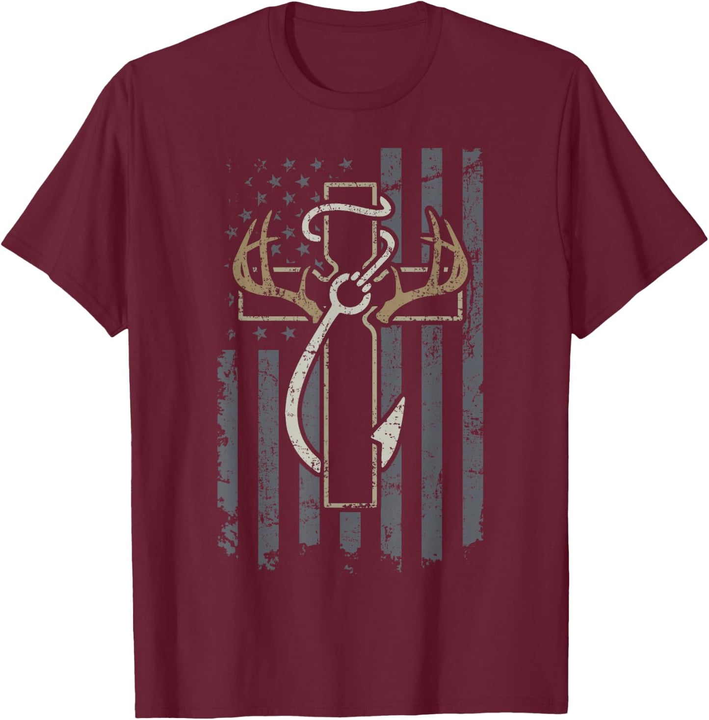 Faith Hunting Fishing - Christian Cross USA Hunter Fisherman T-Shirt - T-Shirt | Maroon