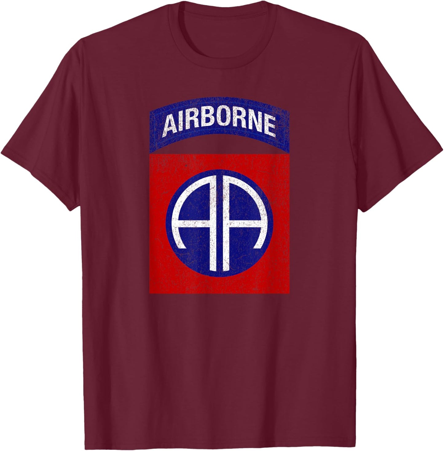 Patriotic Veteran Military Distressed 82nd Airborne Veteran T-Shirt - T-Shirt | Maroon
