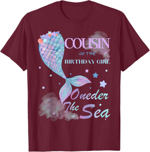 Cousin 1st Birthday Mermaid Oneder The Sea Family Matching T-Shirt - T-Shirt | Maroon