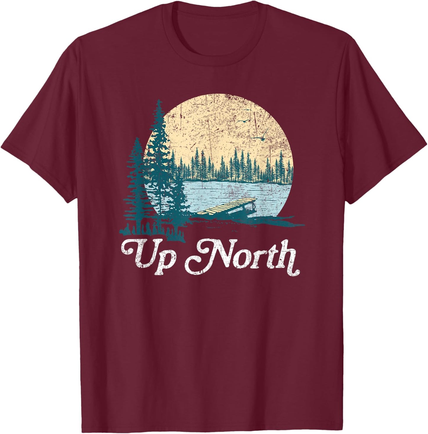 GLL Women's Retro Nature , Grey, Small, Short Sleeve, Classic Fit, Cotton 90% Polyester 10% T-Shirt - T-Shirt | Maroon
