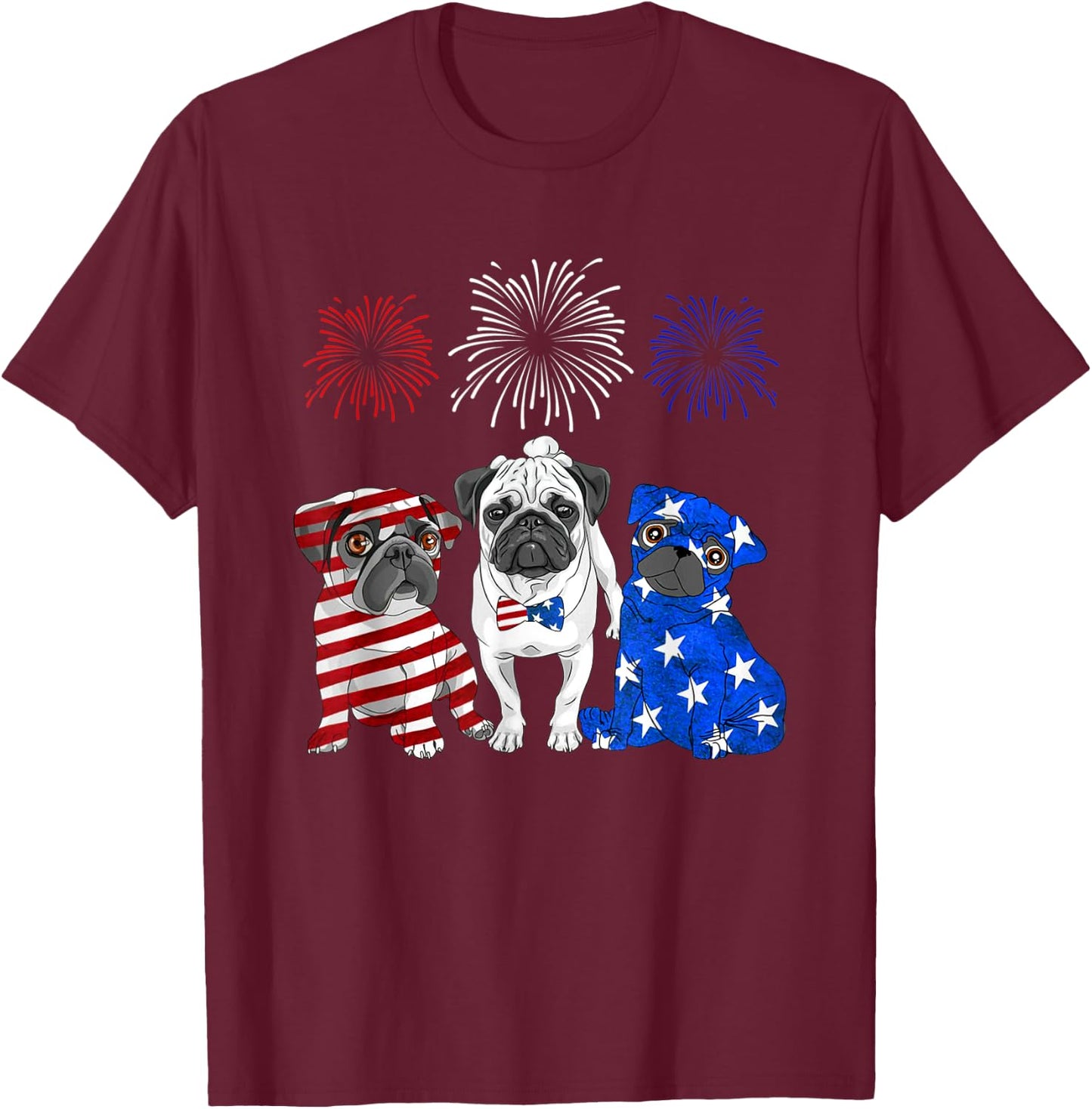 Pug america 4th of july National Day T-Shirt - T-Shirt | Maroon