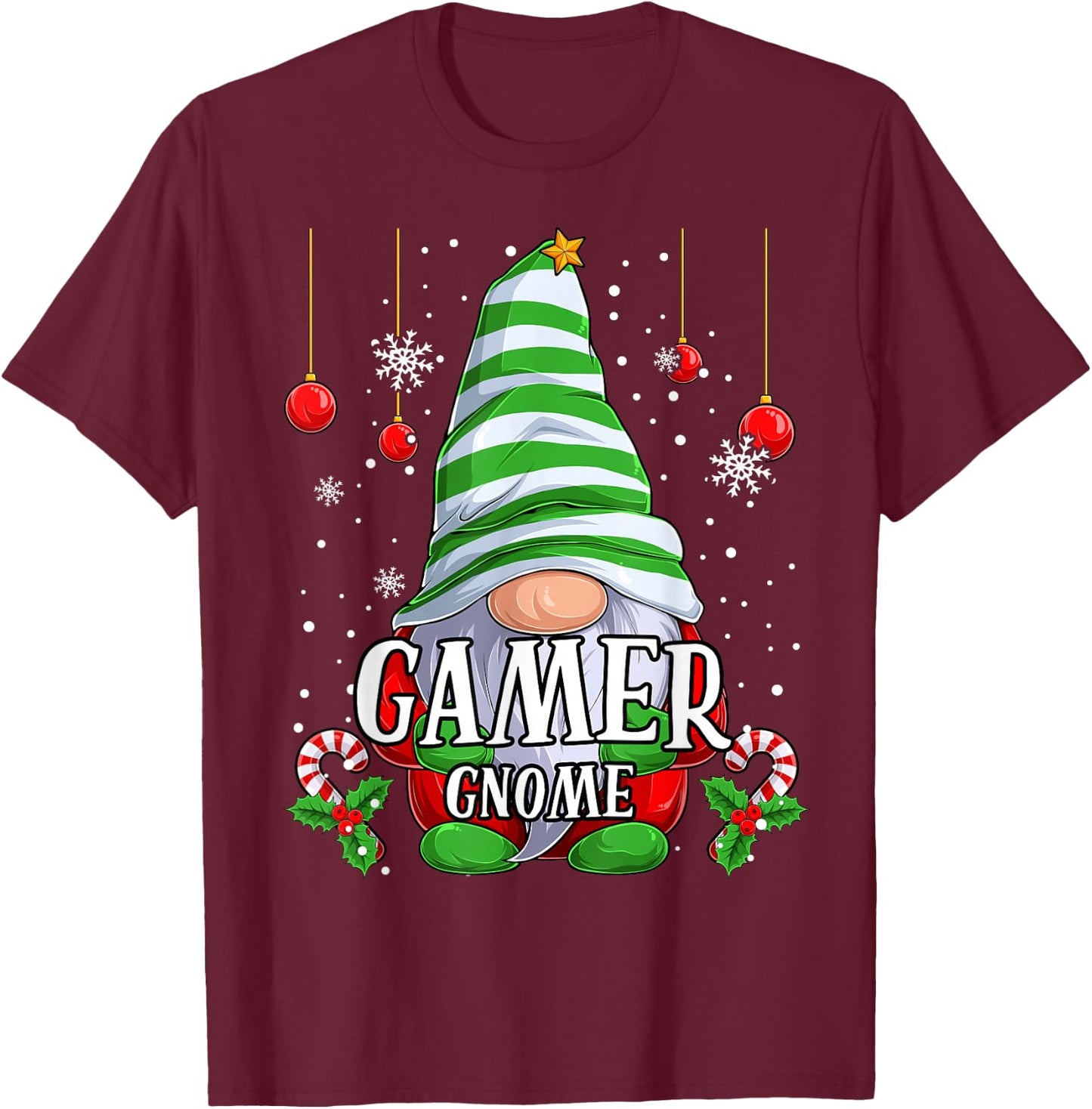 Gamer Gnome christmas pajamas matching family group T-Shirt - T-Shirt | Maroon