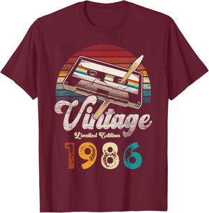 Vintage 1986 Geburtstag 40 Jahre Kassette Bleistift T-Shirt - T-Shirt | Maroon