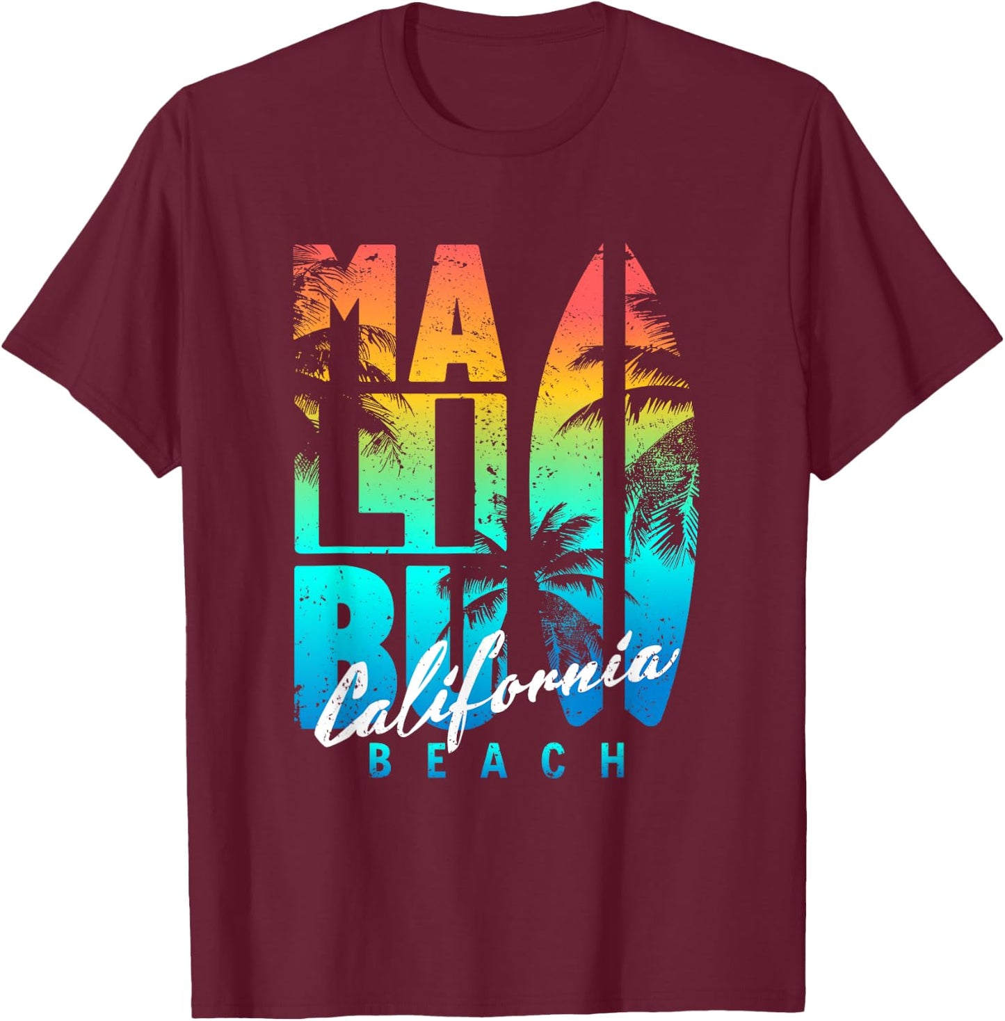 Malibu Beach California , Black, S T-Shirt - T-Shirt | Maroon