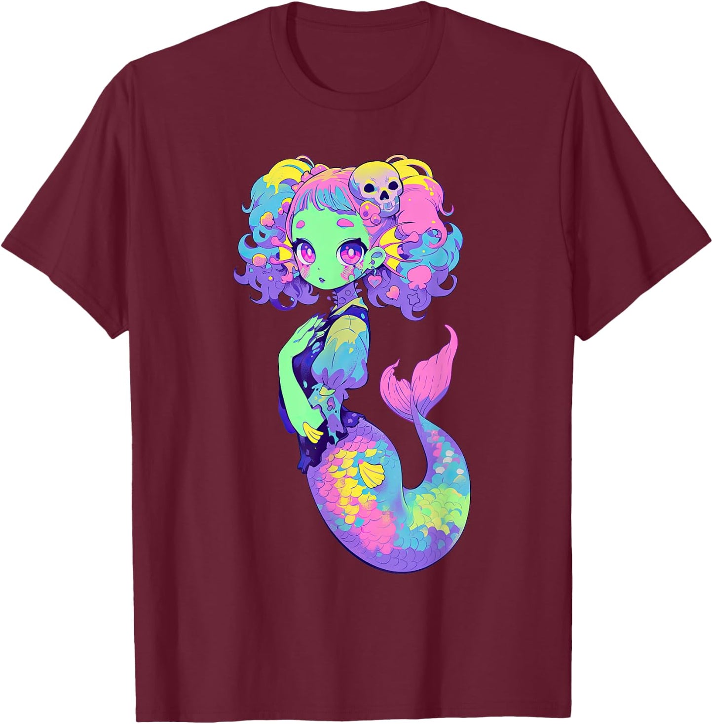 Kawaii Pastel Goth Creepy Cute Witchy Zombie Mermaid T-Shirt - T-Shirt | Maroon