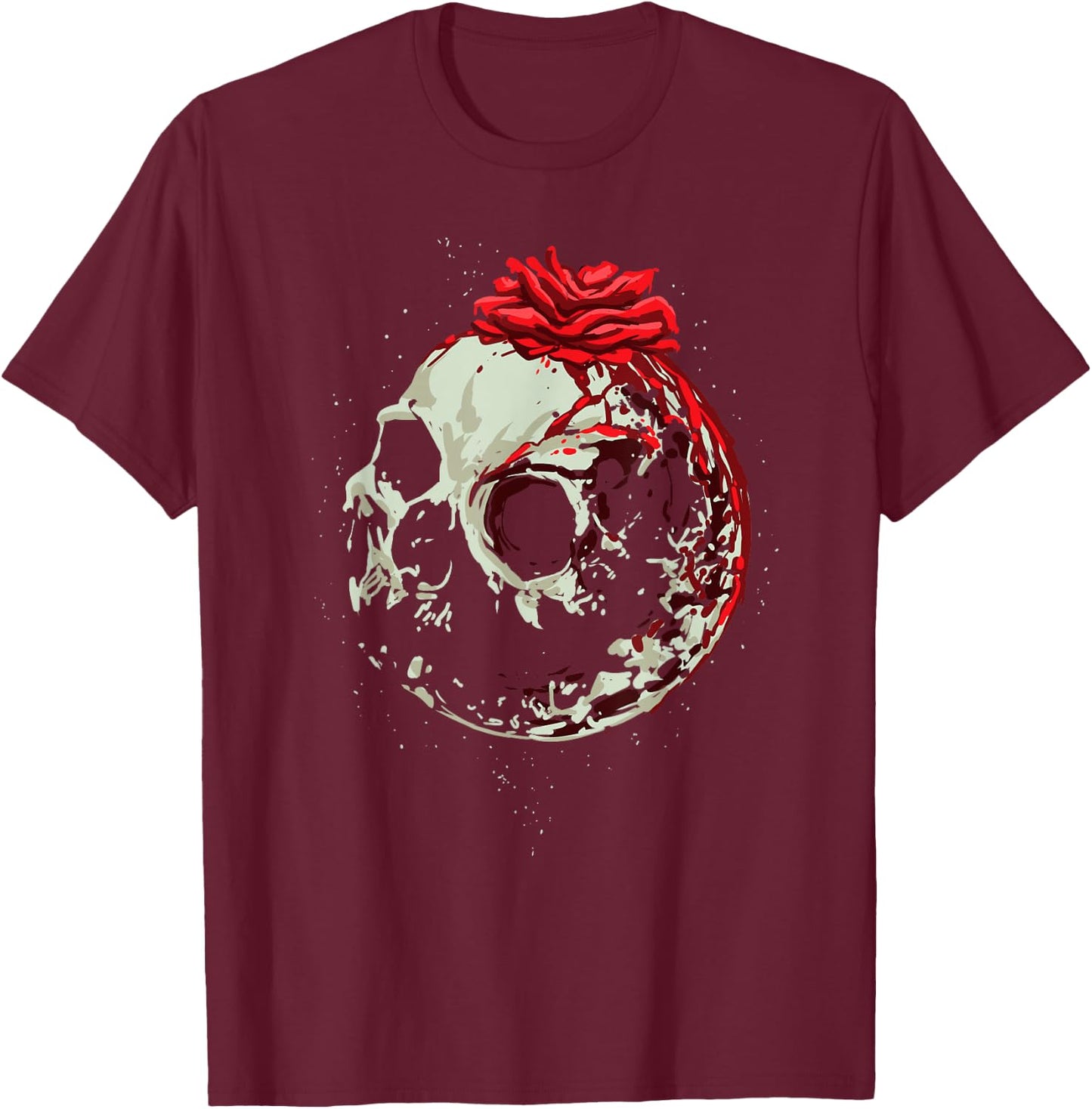 Moon, Rose & Skull shirt Great Gothic Occult Satanic Design T-Shirt - T-Shirt | Maroon
