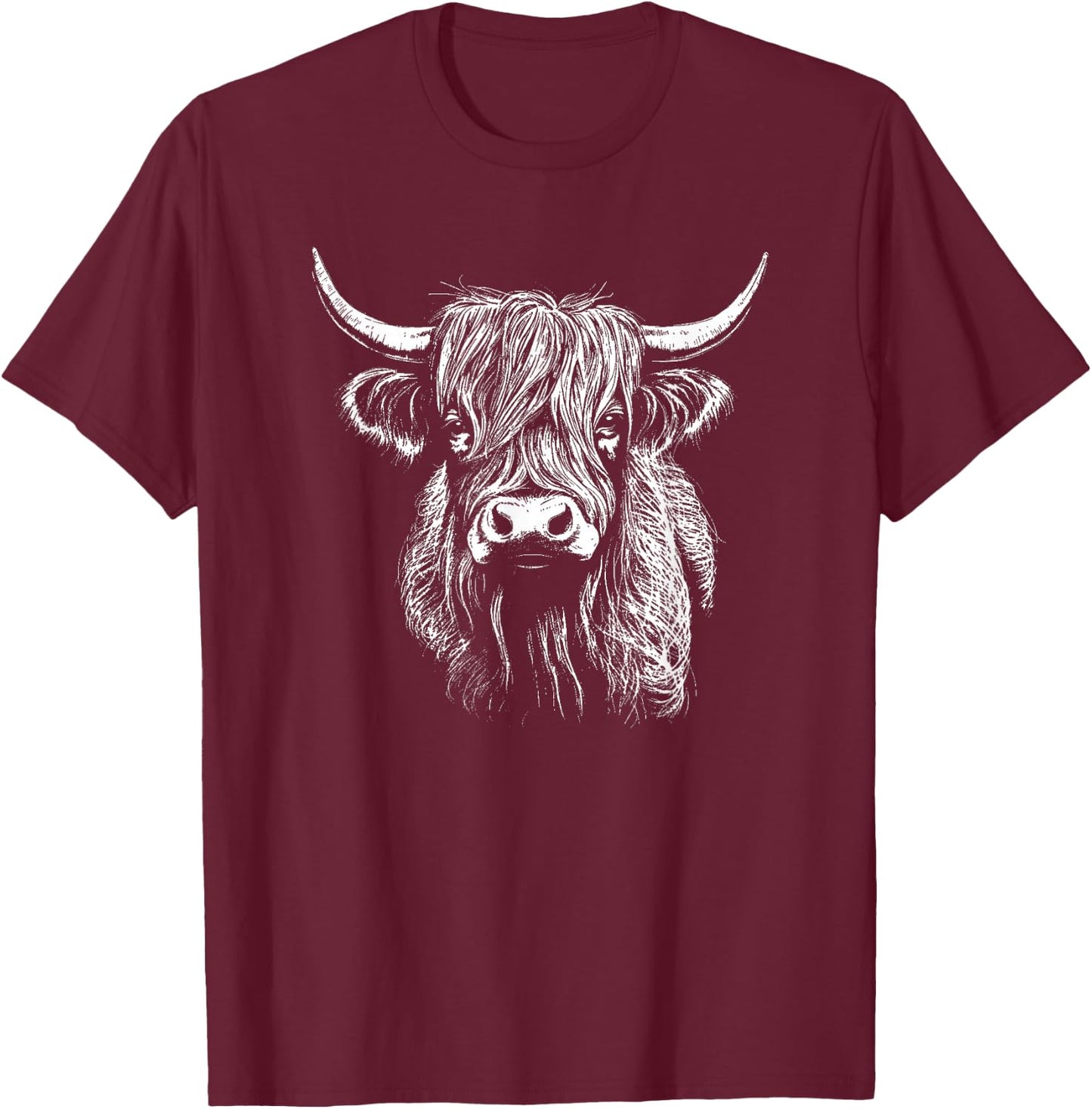 Scottish Highland Cattle Cow Drawing T-Shirt - T-Shirt | Maroon