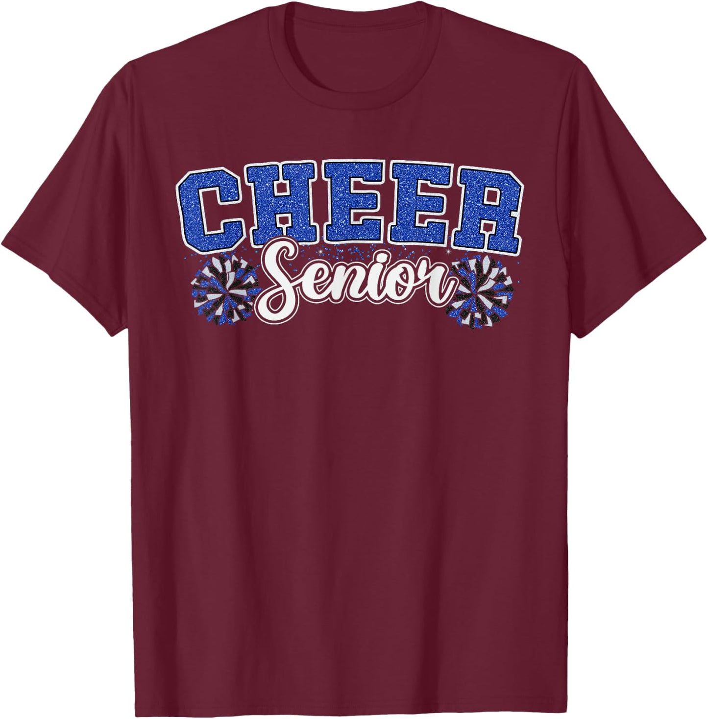 Cheer Senior 2025 Class Graduation Cheerleading Girl Blue T-Shirt - T-Shirt | Maroon