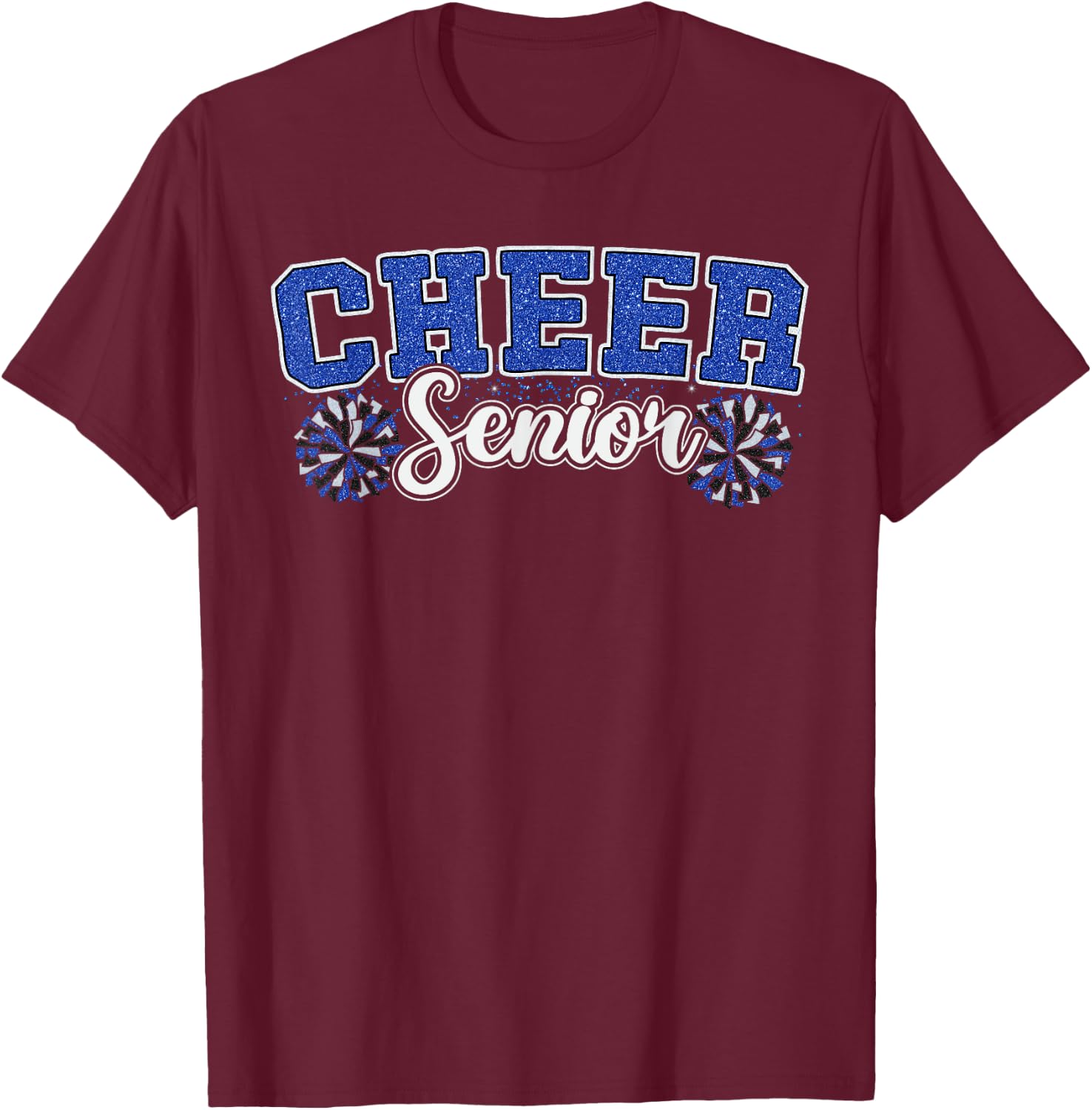 Cheer Senior 2025 Class Graduation Cheerleading Girl Blue T-Shirt - T-Shirt | Maroon