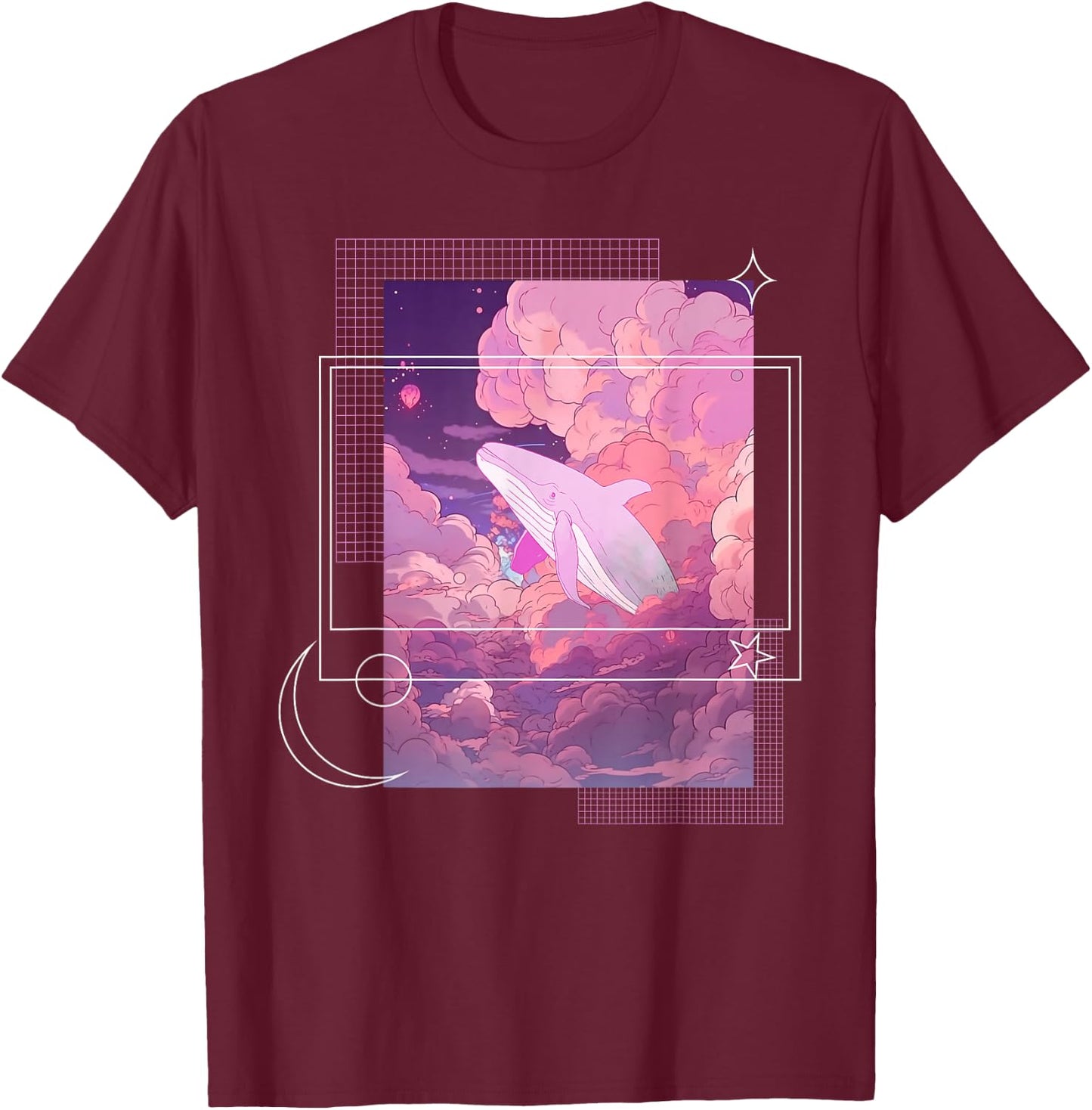 Lofi Japanese Aesthetic Pastel Fantasy Whale In Clouds T-Shirt - T-Shirt | Maroon