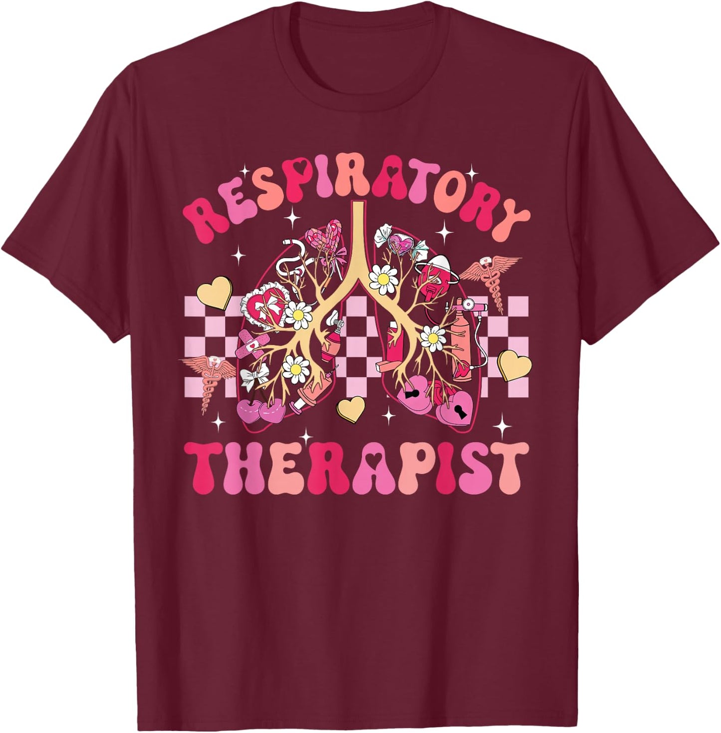Valentine Lung Hearts Respiratory Therapist Pulmonologist T-Shirt - T-Shirt | Maroon