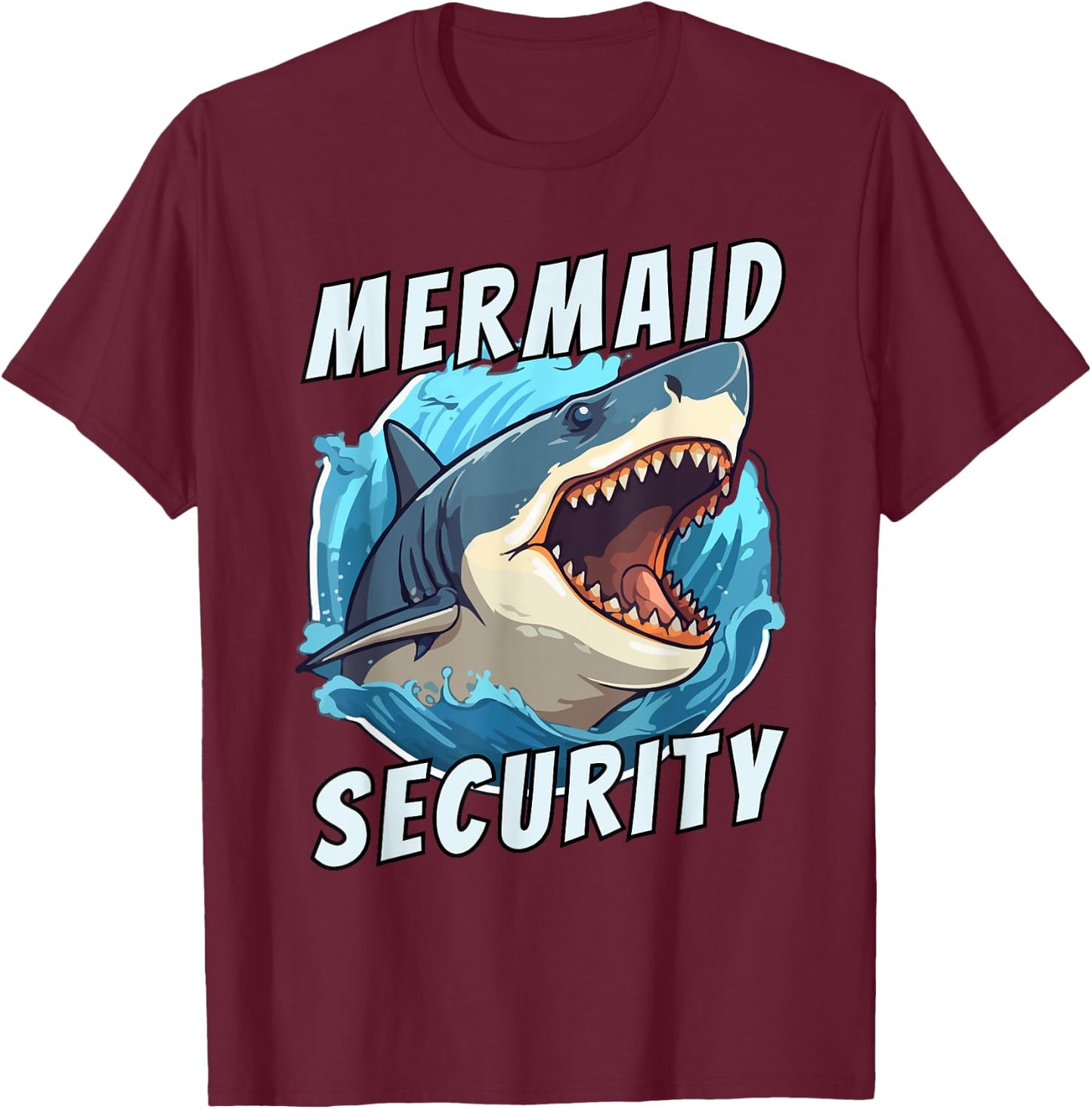 Mermaid Security Funny Dad Of The Birthday Girl Retro Shark T-Shirt - T-Shirt | Maroon