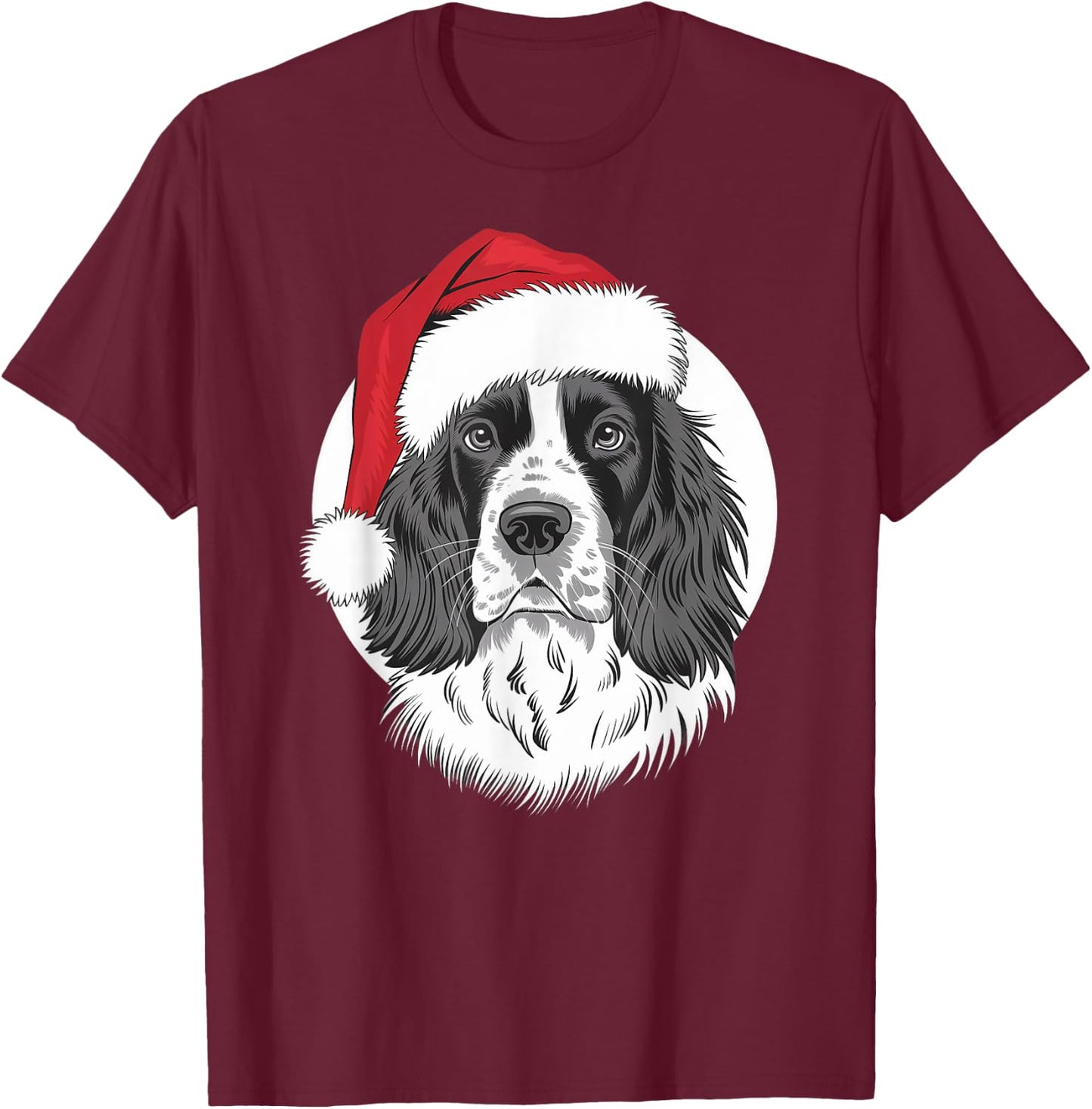 Springer Santa Dog on English Springer Spaniel Christmas Men Women Kids T-Shirt - T-Shirt | Maroon
