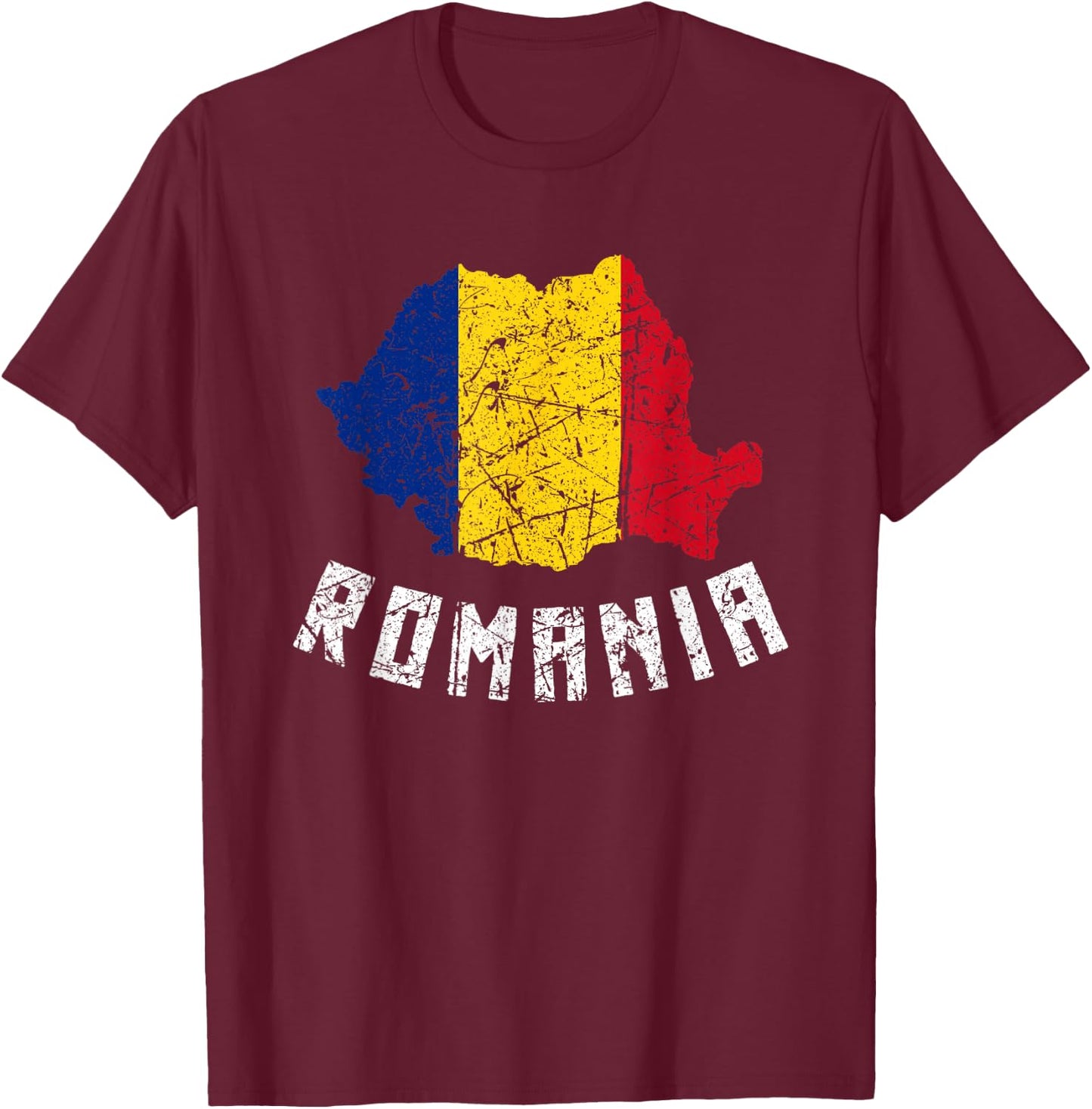 Romanian Flag Of Romania European Distressed Men Women Kids T-Shirt - T-Shirt | Maroon