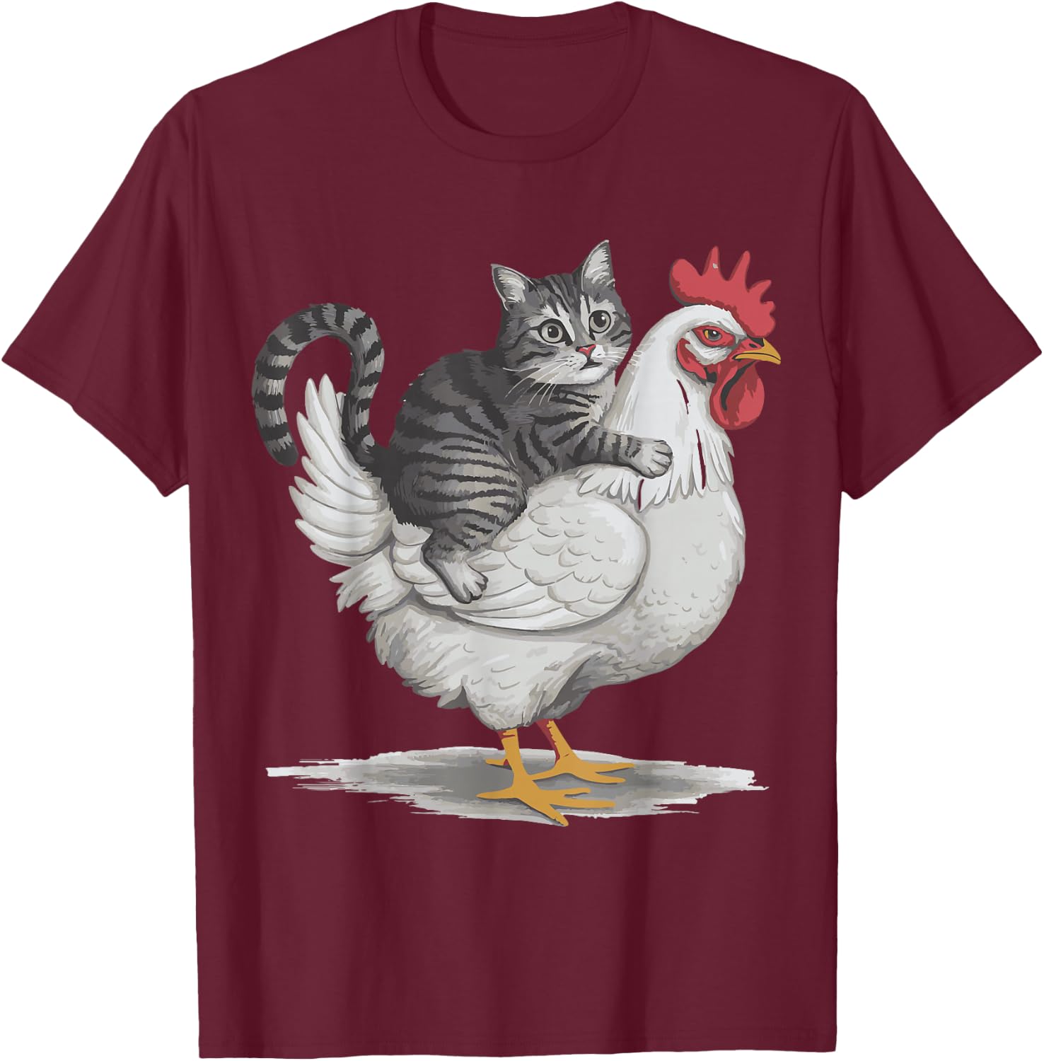 Cat Riding Chicken T-Shirt - T-Shirt | Maroon