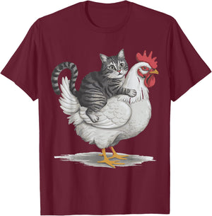 Cat Riding Chicken T-Shirt - T-Shirt | Maroon