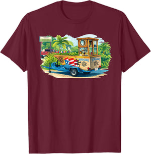 Puerto Rico Piragua Shaved Ice Cart Tropical Beach Design T-Shirt - T-Shirt | Maroon