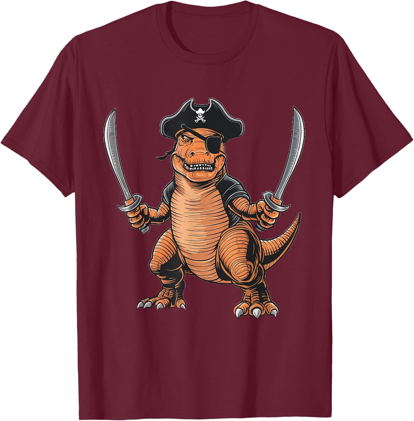 Pirate Dinosaur T Rex Funny Halloween Tyrannosaurus Costume T-Shirt - T-Shirt | Maroon