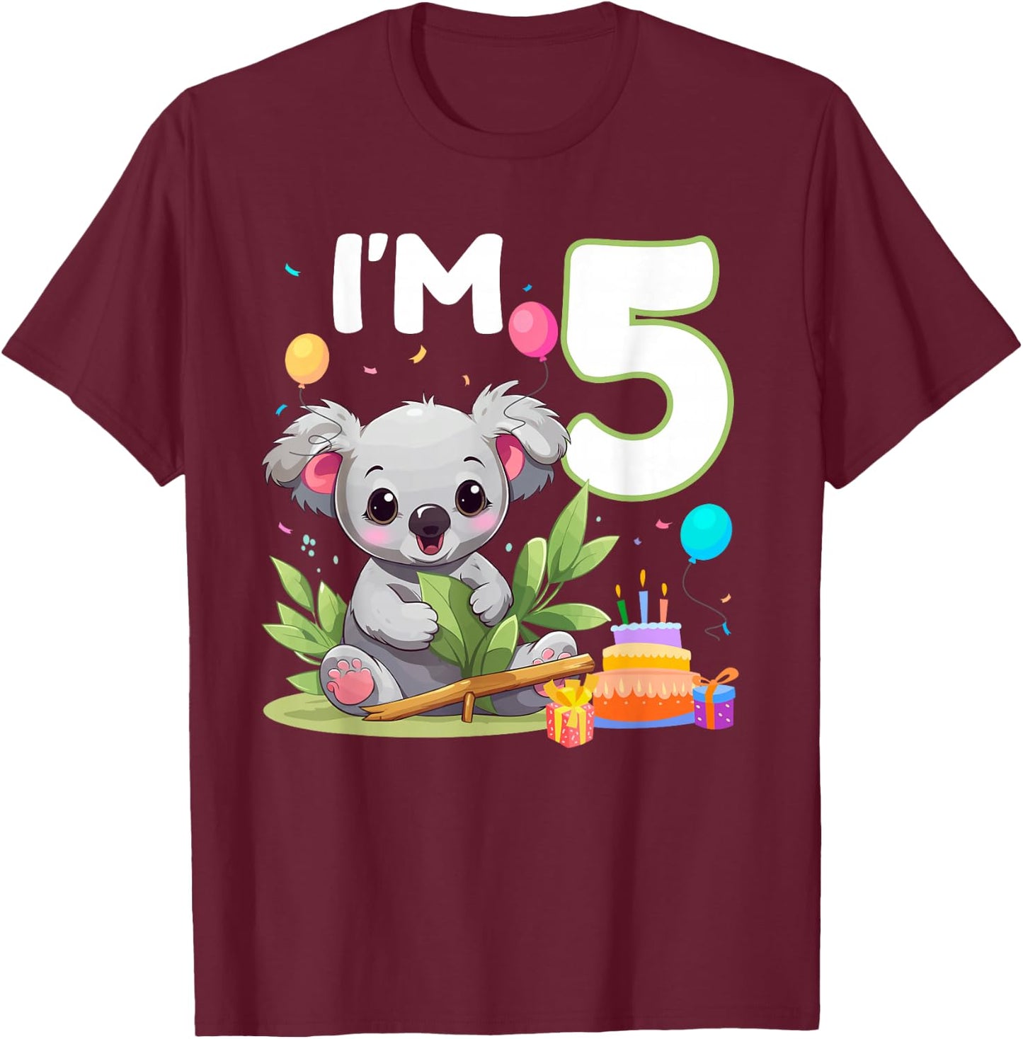 I'm 5 Year Old Birthday Koala 5th Party Kids T-Shirt - T-Shirt | Maroon