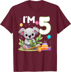 I'm 5 Year Old Birthday Koala 5th Party Kids T-Shirt - T-Shirt | Maroon
