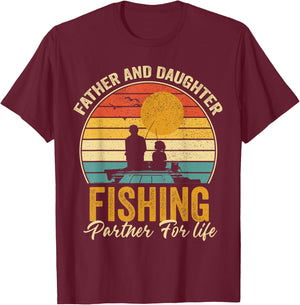 Father Daughter Fishing Partner For Life Retro Fisherman T-Shirt - T-Shirt | Maroon