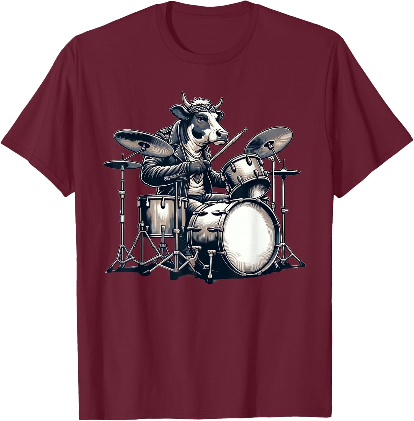 Cute Cow Playing Drums Cows Drummer Music T-Shirt - T-Shirt | Maroon