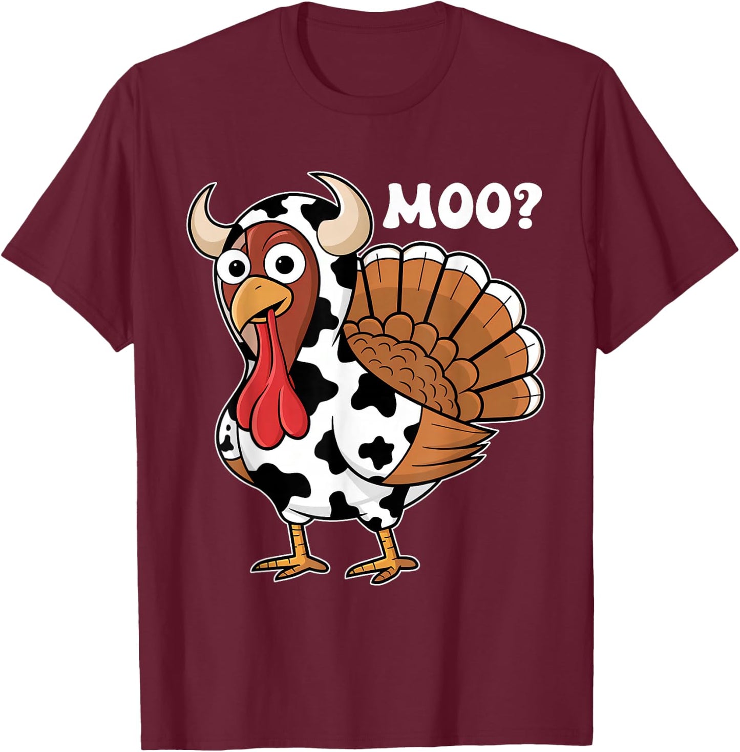 Turkey Moo Funny Thanksgiving Autumn Farmer Cow Turkey T-Shirt - T-Shirt | Maroon