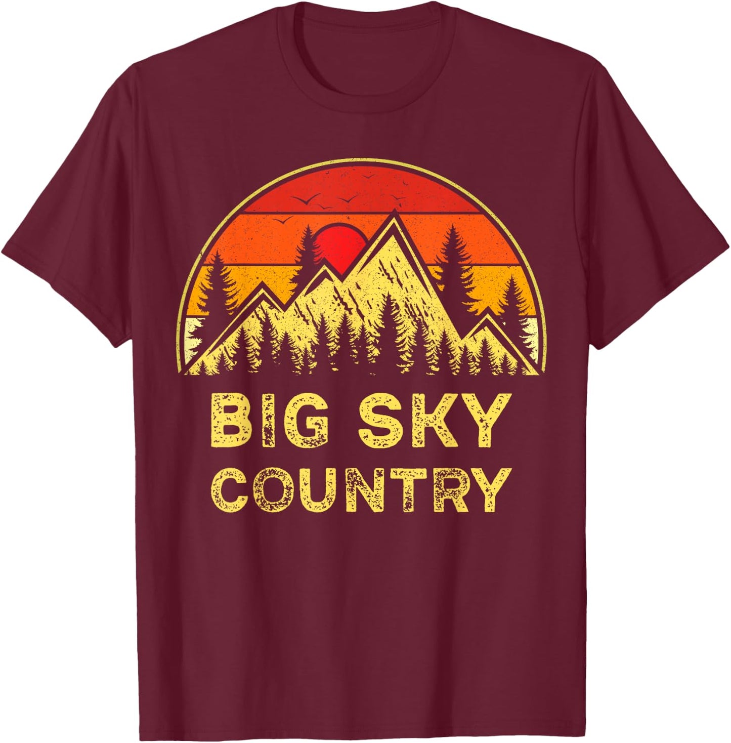 Vintage Big Sky Country Montana MT Mountains Hiking Souvenir T-Shirt - T-Shirt | Maroon